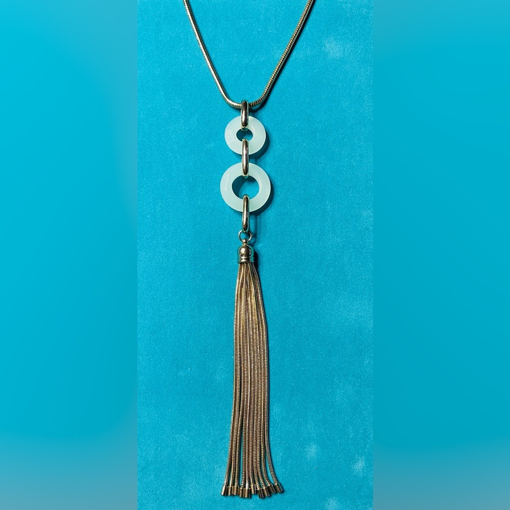 Bella & Jack gold pendant necklace w/ 2 circles ,snake chain tassel & necklace.